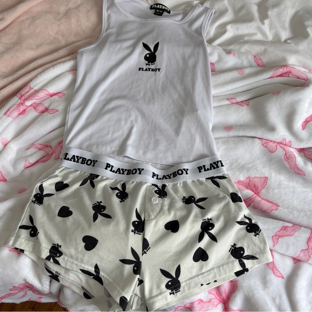 Playboy White Tank and Shorts lounge set